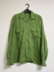 andrea maggia オープンカラーシャツ ラミー素材 グリーン ツインポケット イタリア製