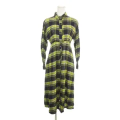 スナイデル SNIDEL シャツワンピース ロング丈 長袖 チェック 総柄 バック刺繍 フランネル生地 F 黄 イエロー /AH10 ■ECA002