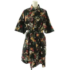 アンド エルシー &ellecy ワンピース 膝丈 花柄 半袖 M ブラック /HK ■ECD002