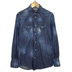 【倉吉店】 中古 DSQUARED2 | ディースクエアード 長袖シャツ 加工デニムシャツ S74DM0005 S30341 インディゴ サイズ：44 【102】