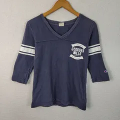Champion チャンピオン 七分袖Tシャツ ロゴプリント ネイビー Mサイズ レディース 古着 アメカジ ストリート