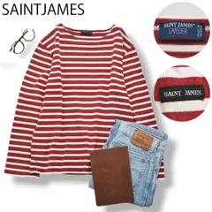 フランス製 セントジェームス SAINTJAMES ラトリエ 長袖 カットソー M ボーダー柄 ナチュラル x ワインレッド メンズ レディース ユニセックス 男女兼用 フレンチ マリン トラッド
