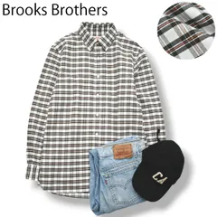 【極美品】 ブルックスブラザーズ Brooks Brothers 長袖 チェック ポケット付き ボタンダウン B.D. シャツ  S 白 x 黒 x 赤 アメカジ カジュアルン メンズ