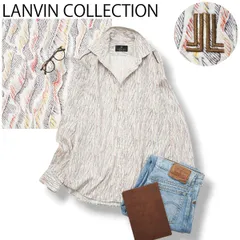 【極美品】 日本製 ランバン LANVIN COLLECTION 長袖 ワイドカラー ドレス シャツ M 総柄 マルチカラー ビジネス カジュアルメンズのサムネイル