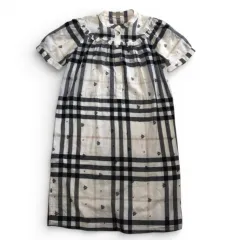 美品　現行　BURBERRY 　LONDON　ENGLAND　バーバリー　ノバチェック　半袖　ワンピース　フリル　ベージュ　ブラック　サイズ38　170cm ノーカラー　フリル　コットン