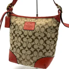 コーチ COACH ショルダーバッグ シグネチャー キャンバス レザー ベージュ ブラウン レッド 肩掛け 斜め掛け レディース