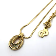 【美品】Christian Dior クリスチャンディオール ラインストーン ホースシュー サークル ネックレス ゴールドカラー GP ペンダント ヴィンテージジュエリー アクセサリー レディース I4