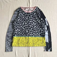 日本製　archive　Paul Smith　クレイジーパターン　パッチワーク・ツギハギデザイン　裾ロゴ刺繍タグ　ロングスリーブTシャツ　カットソー　花　ボーダー　うずら柄　マルチカラー　M　Y2K　デザイナーズ　個性派　patchwork design-T