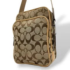 【良品】コーチ COACH シグネチャー ショルダーバッグ カメラバッグ 斜め掛け クロスボディ キャンバス レザー ブラウン 茶色 ベージュ 縦型 ダブルポケット メンズ レディース ユニセックス 旅行 街歩き カジュアル 4270 s97