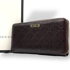 Gucci グッチシマ レザー ラウンドファスナー 長財布 ブラウン GGエンボス ゴールド金具 307980 ウォレット レディース W3