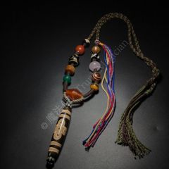 一線薬師天珠 、三眼天珠（火供養亀甲長寿）財神天珠 ネックレス 茶系