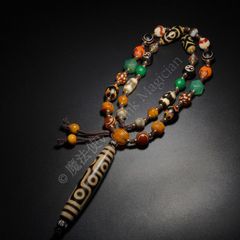 旧家蔵出し 瑪瑙細密彫 包漿 自然風化紋 折線九眼天珠 多寶ネックレス本 根付 供養品 風水開運 古美術品 収集家 CXMT314P105