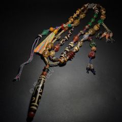 送料無料 中国古玩 十八羅漢彫念珠/数珠 時代唐物 検/提げ物緒締玉根付