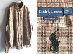 希少 00sビンテージ Ralph Lauren ラルフローレン CLASSIC FIT ポロポニーロゴ刺繍 チェックシャツ BDシャツ XL ブラウンベージュ