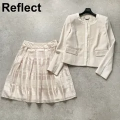 リフレクト Reflect ノーカラージャケット フレアスカート セットアップ スーツ ママスーツ 上下 上品 ライトベージュ 11号 9号 M相当 日本製 フォーマル 卒業式 入学式 セレモニー