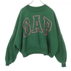 GAP ギャップ 裏起毛 プリントロゴ 長袖 ショート丈 トレーナー M グリーン レディース 古着