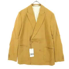 ZARA ザラ リネン 長袖 ダブル テーラードジャケット 48 オレンジ系 メンズ 古着