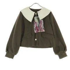 未使用 Amavel アマベル 長袖 ショート丈 セーラーカラー ジャケット M ブラウン リボン ボタン付 レディース 古着