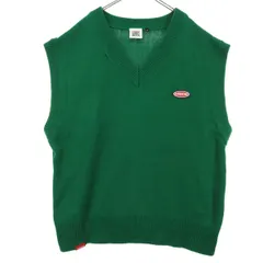 VISION STREET WEAR ビジョンストリートウェア ワンポイントロゴ ノースリーブ Vネック ニットベスト M グリーン メンズ 古着