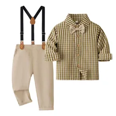 男の子カジュアルスーツセット 子供フォーマル ブレザー タキシード風 リボンタイ付き 2点セット シャツ+サスペンダーパンツ 卒園式 入園式 お宮参り 結婚式 入学式