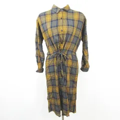 シューラルー SHOO・LA・RUE シャツ ワンピース 膝下丈 長袖 コットン レーヨン L マスタード チェック kz14626