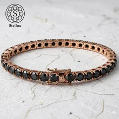 【限定モデル】希少ブラックモアサナイト×ローズゴールド｜3mmテニスチェーンブレスレット｜GRA鑑定書付　メンズ・レディース◎ユニセックスアクセサリー