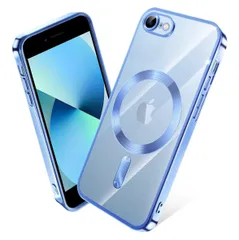 iPhone SE 第2世代 第3世代 ケース MagSafe対応 クリア iPhone 8 7 ケース メッキ加工 アイフォン SE3 SE2 スマホケース 耐衝撃 TPU ワイヤレス充電対応 いpほね se3/se2/8/7 カバー （ブルー）