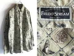 希少 90sビンテージ FIELD&STREAM フィールド&ストリーム コットン トラウト/フィッシング柄 総柄 BDシャツ M セージグリーン