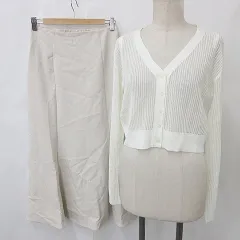 グレイル GRL イング INGNI ニット スカート 2枚セット カーディガン 長袖 Vネック マーメイド フレアー ロング レースアップ シャーリング 白 ベージュ オフホワイト F