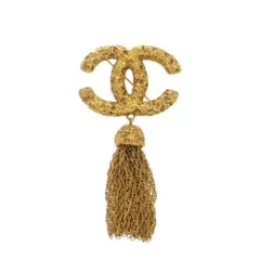 美品 シャネル 溶岩 ココマーク 95A フリンジ ブローチ メタル ゴールド 1219 CHANEL