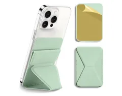 スマホスタンド カードケース 粘着型 スマホ背面スタンド 手帳型 貼り付け カードポケット カード入れ 背面カード収納 iPhoneカードケース 薄型 軽量 折り畳み式 ホルダー ICカード 落下防止 ヴィーガンレザー 滑り止め