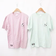 ディズニー Disney 100 ミッキーマウスクラブ Tシャツ カットソー 2枚セット 半袖 丸首 刺繍 綿 緑 ピンク グリーン M