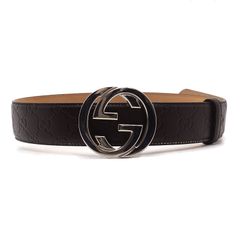 美品】GUCCI インターロッキング シマ GG ベルト ブラック レザー
