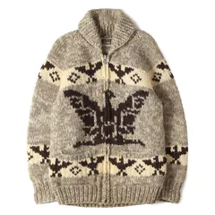 Canadian Knit Brand カナディアンニットブランド カウチン モカ サイズ:M相当 | 90s サンダーバード柄 フルジップ カウチンニット | カナダ製 LONGHOUSE ロングハウス | 90年代 ヴィンテージ 古着【メンズ】【中古】