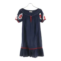 TORY BURCH (トリー バーチ) エンブロイダリー ビーズ ラウンドネック 半袖ワンピース ドレス レディース ネイビー 79173-1-16012のサムネイル