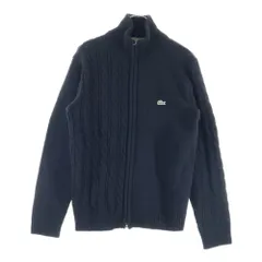LACOSTE (ラコステ) ワンポイントロゴデザイン クレイジーニッティング ハイネック ジップアップ カーディガン ブラック AH9364