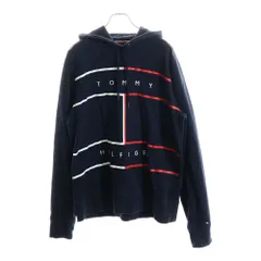 TOMMY HILFIGER (トミーヒルフィガー) フロントロゴデザイン ドローストリング フーデッド スウェット パーカー ネイビー MW0MW25048