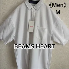 BEAMS HEART 鹿の子ポロシャツ ホワイト M 半袖 ワンポイント 胸ポケット ビームス
