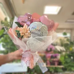 ピンクハートバルーン卒業ブーケ シャイニーHAPPYanniversary即日発送可