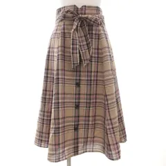 アプワイザーリッシェ Apuweiser-riche タグ付き フレアスカート 2 ロング ミモレ ベージュ 紫 パープル チェック柄 ベルトリボン /GV ■GY43