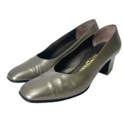 サルヴァトーレフェラガモ Salvatore Ferragamo メタリック ヒール パンプス シューズ レザー スクエアトゥ 6.5 C シルバー ■GY14