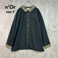 n'Or ノアール バイカラー配色パイピングブラウス ネイビー フリーサイズ 配色デザイン 長袖 シャツ トップス カットソー 襟付き 前開き 羽織り 異素材切替 ゆったり ビッグシルエット オーバーサイズ 体型カバー オフィスカジュアル ★ ■◇