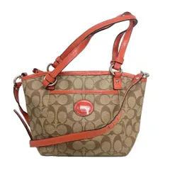 コーチ COACH ペイトンシグネチャー スモールポケット 2WAY ショルダーバッグ ハンドバッグ PVC レザー F20097 ブラウン オレンジ
