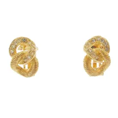 クリスチャンディオール Christian Dior 美品 イヤリング ラインストーン 2連鎖 ゴールドカラー /AE ■GY47