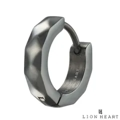 ライオンハート カッティング フープピアス サージカルステンレス ライトブラック 黒 片耳用 1点売り メンズ ブランド LION HEART
