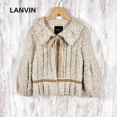 LANVIN COLLECTION ランバンコレクション ベロアリボン ボリュームスリーブ 七分袖 ツイードジャケット ベージュ セレモニー ママスーツ