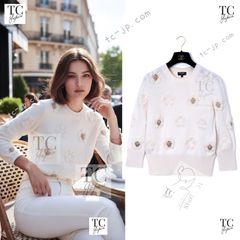 シャネル カーディガン CHANEL ネイビー アイボリー ウール カシミア