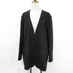 ジャケット ノーカラージャケット 裏無 大きいサイズ ストレッチ 綿 黒 ブラック 4L