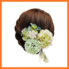 【新品】 和装 髪飾り 造花 フラワー ヘアピン ヘアクリップ 七五三 成人式 卒業式 結婚式 振袖 浴衣 袴 着物 和装 ヘアアクセサリー 3個セット (グリーン) 0