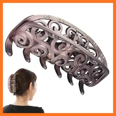 【新品】 【美人髪KOEIDO】 バンスクリップ アラベスク模様 ラインストーンつき ヘアクリップ 軽い 大きめ しっかりとまる 髪留め (アッシュ XL) 0